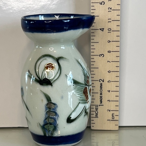 Mexican Art Pottery Vase with Floral Design Tonala Style 4.5” - Picture 11 of 12